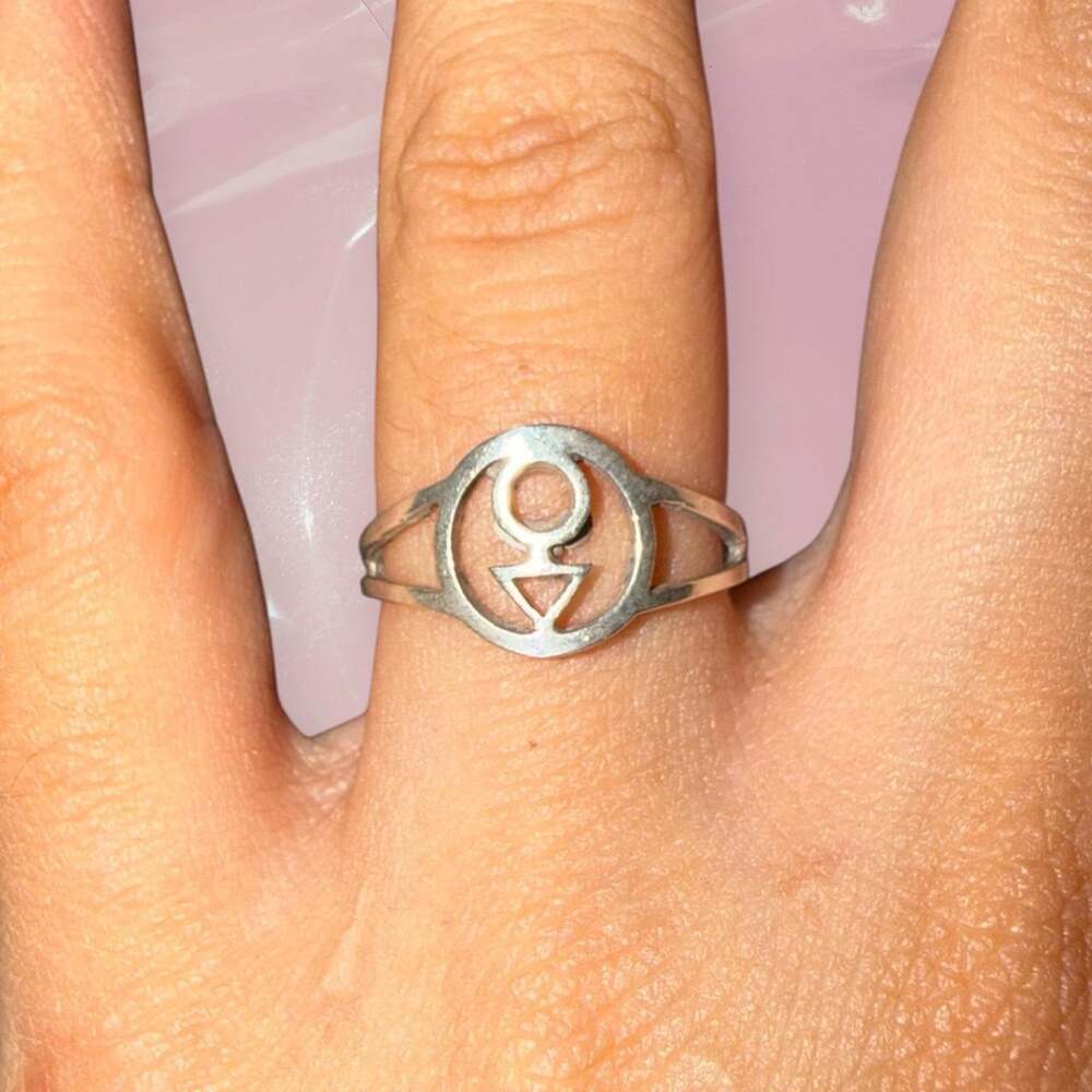Vintage Y2K Boho Grunge Alchemy Ring 925 Sterling Silver Unique Size 6